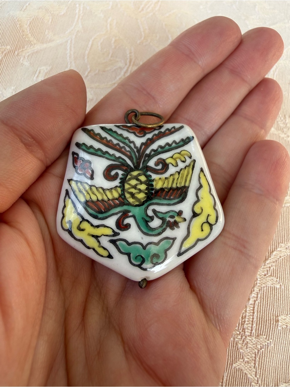 Vintage Hand-Painted Ceramic Bird Pendant
